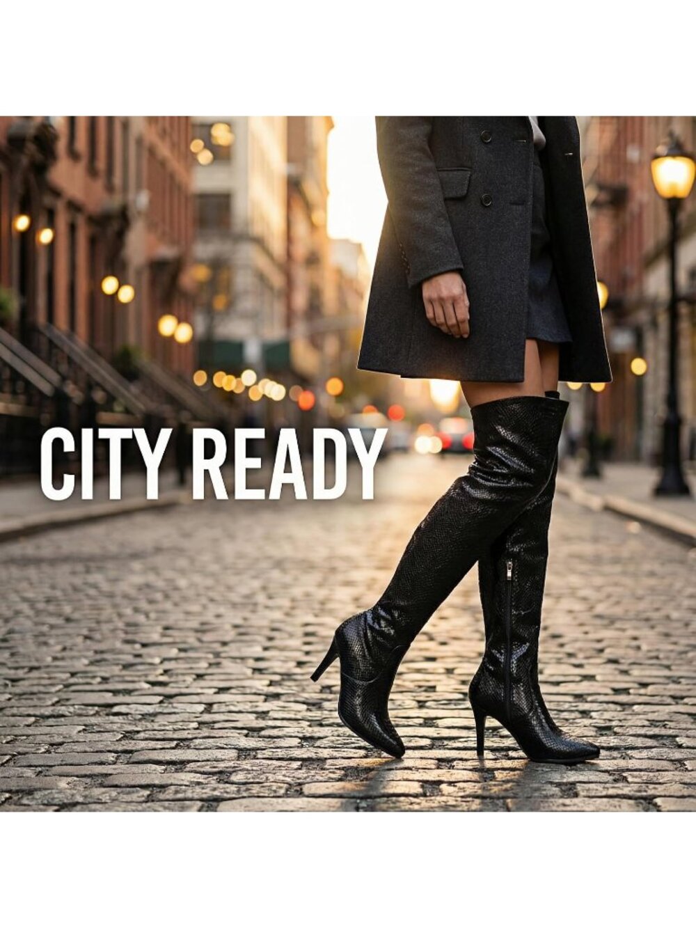 Women's Black Pointed Toe Chunky Heel Side Zipper Over The Knee High Boots - Picture 3 of 5